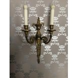 A Pair Of English Georgian Style Brass 2 Arm Wall Sconces With Vasiform Backplate 26 x 40cm (Room