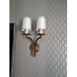 A pair of Dernier And Hamlyn Twin Arm Antique Bronzed Wall Sconces With Shade 51cm (Room 414)