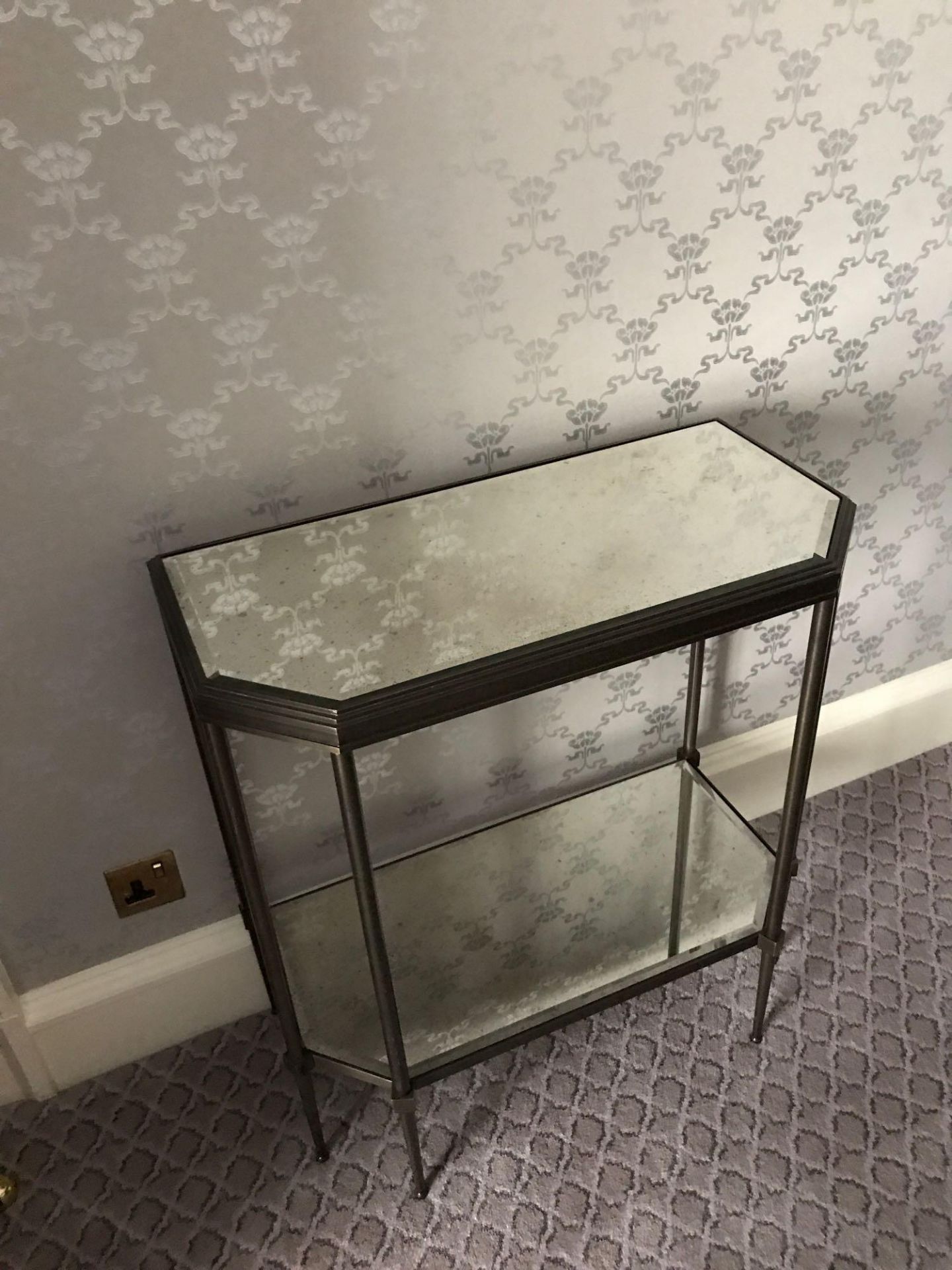 A Two Tier Console Table With Bevelled And Mottled Mirror Tops Mounted On A Bronze Brass Frame 70
