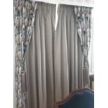 A Pair Of Silk Drapes With Crystal Bead Trim And Aztec Style Jabots With Tie Backs Span 150 x