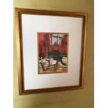Framed Lithograph Abstract Signature Indistinct 33 x 39cm (Room 426)