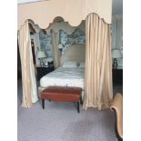 Bed Canopy And Headboard With Floating Pelmet And Curtains Striped Cream And Gold Pelmet And