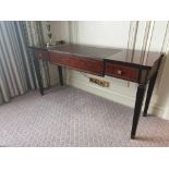 A Burr Mahogany Writing Desk / Dressing Table Fitted With Two Small Side Drawers The Central Panel