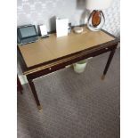 Writing Desk High Gloss Ebony Wood With Tooled Leather Inlay Faux Central Drawer Flanked By Single