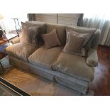 Classic Upholstered Three Seater Sofa In A Silvery Grey Upholstery Complete With Scatter Cushions