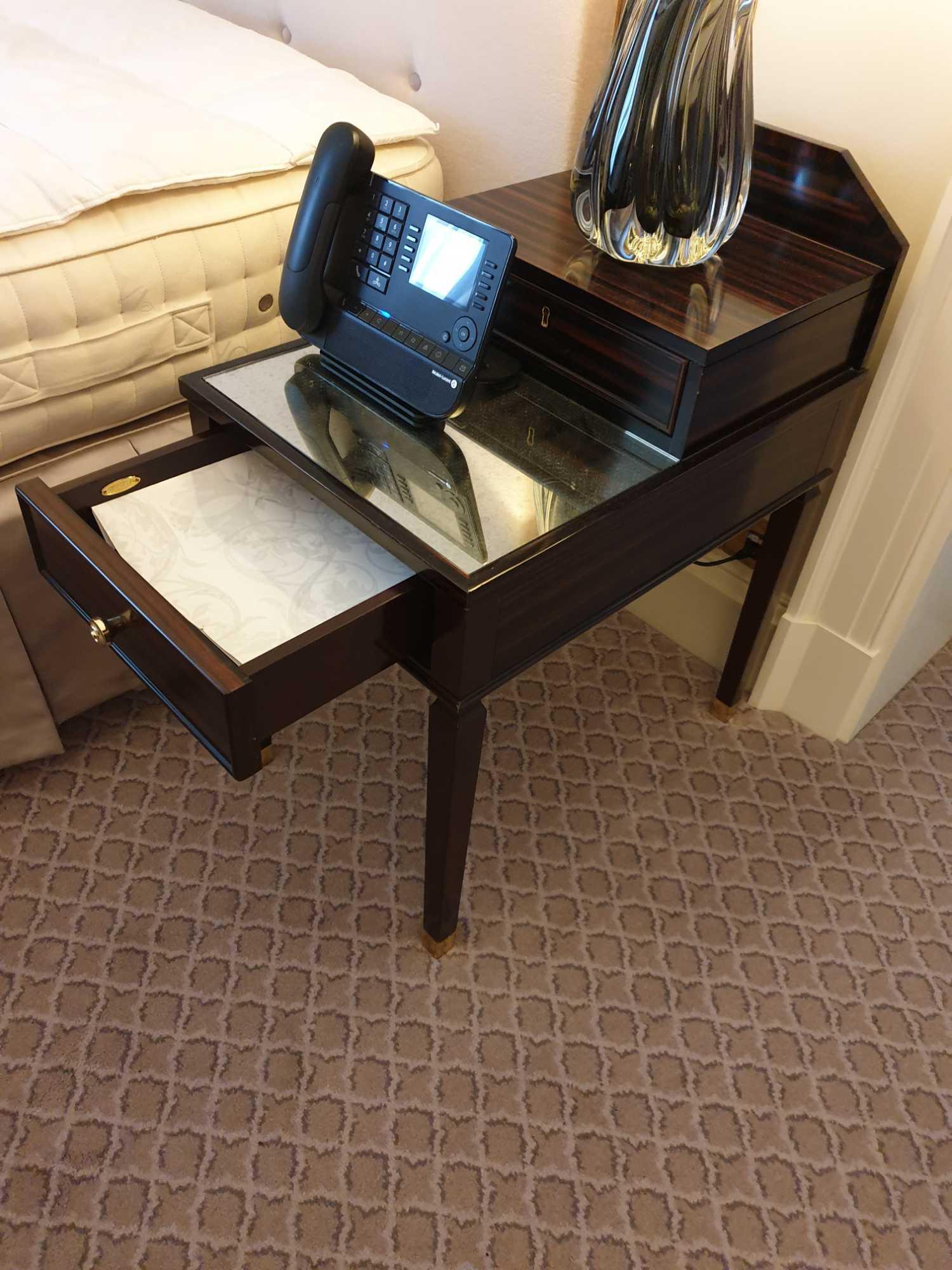 A Pair Of Two Tier Bedside Nightstands With Antiqued Plate Top With Storage Compartments Mounted - Image 3 of 3