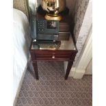 A Pair Of Two Tier Bedside Nightstands With Antiqued Plate Top With Storage Compartments Mounted