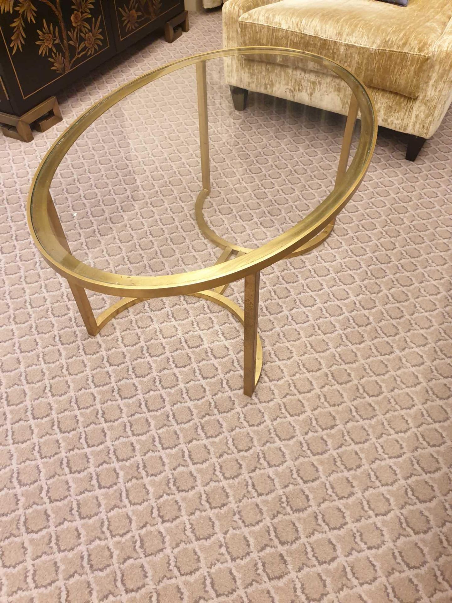 A Gold Ovoid Clear Glass Coffee Table 90 x 60 x 41 (Room 332) (This lot is located in Bath) - Image 2 of 2