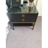 A Pair Of Night Stands Two Drawer With Bronzed Handle Pulls And Protective Glass Top 50 x 50 x