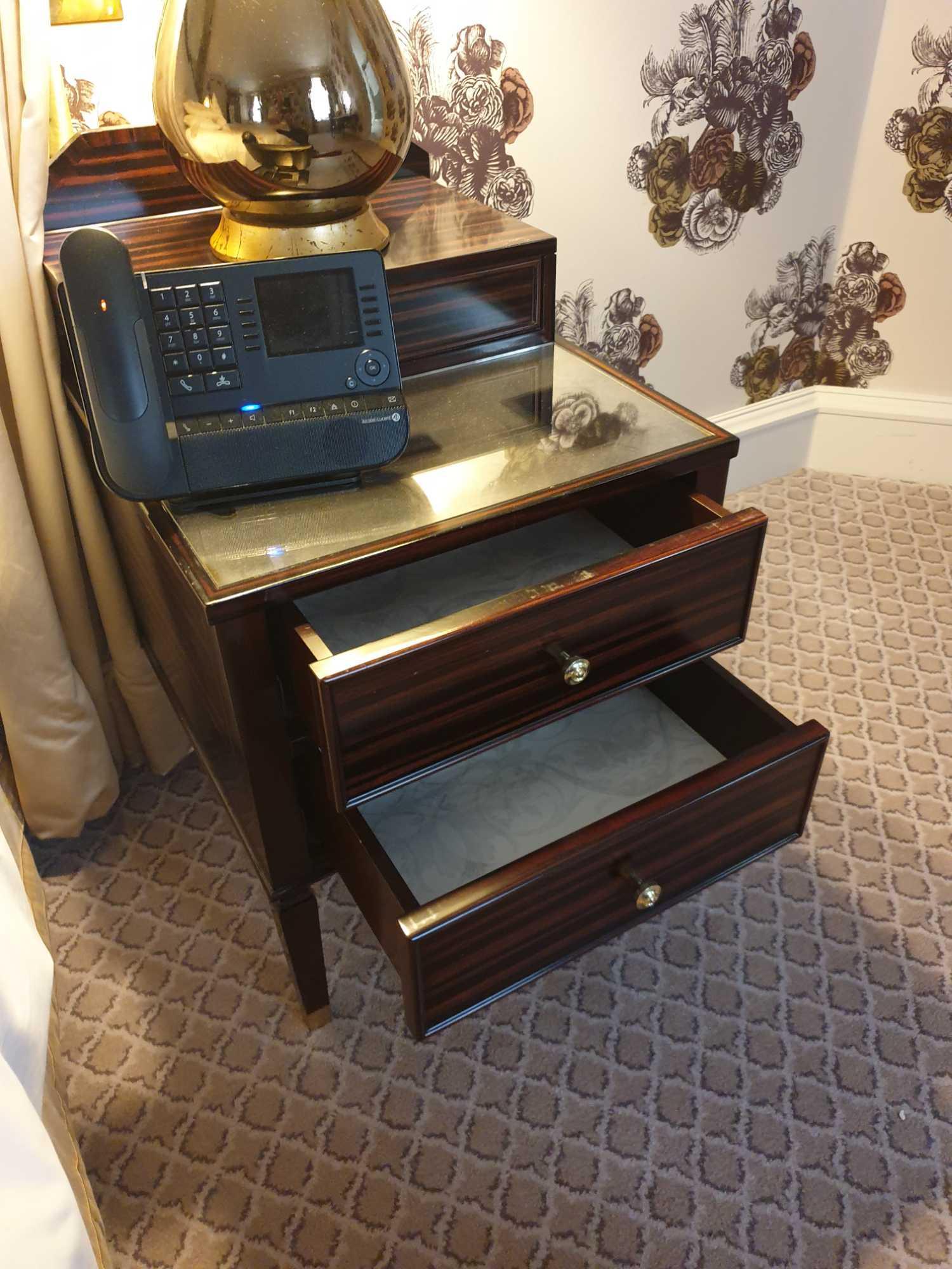 A Pair Of Two Tier Bedside Nightstands With Antiqued Plate Top With Storage Compartments Mounted - Image 2 of 3