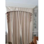 A Pair Of Silk Fully Lined Drapes With Pelmet Solid Cream-Gold Colour With Copper Piping On Pelmet