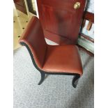 Scroll Back Leather Side Chair Legs And Frame In Solid Oak, With A Stained Finish Upholstered In