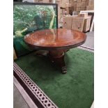 A significant mahogany with banded inner border centre table 185cm diameter . Baluster pillar