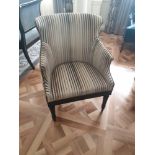 Wing Back Accent Chair In Grey Stripe Upholstery On Hardwood Dark Stain Base 55 x 50 x 94cm (Room