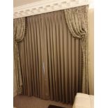 A Pair Of A Silk Grey Drapes With Jabots Tassels In A Green And Silver Floral Pattern 210 x 250cm (