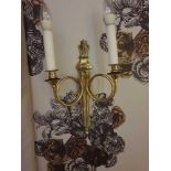 A Pair Of Louis XV Style Wall Appliques In Gilt Bronze With Two Candles Agrafe Decor On Which Are