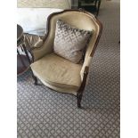 A Pair Of Louis XV Style Bergere The Slightly Flared Arms Have Upholstered Armrests Upholstery Is