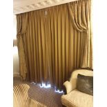 A Pair Of Silk Drapes With Crystal Bead Trim And Gold Woven Floral Design Style Jabots With Tie
