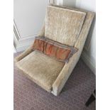 A Pair Of High Back Upholstered Wing Back Style Contemporary Arm Chair Upholstered In Gold Fabric 66