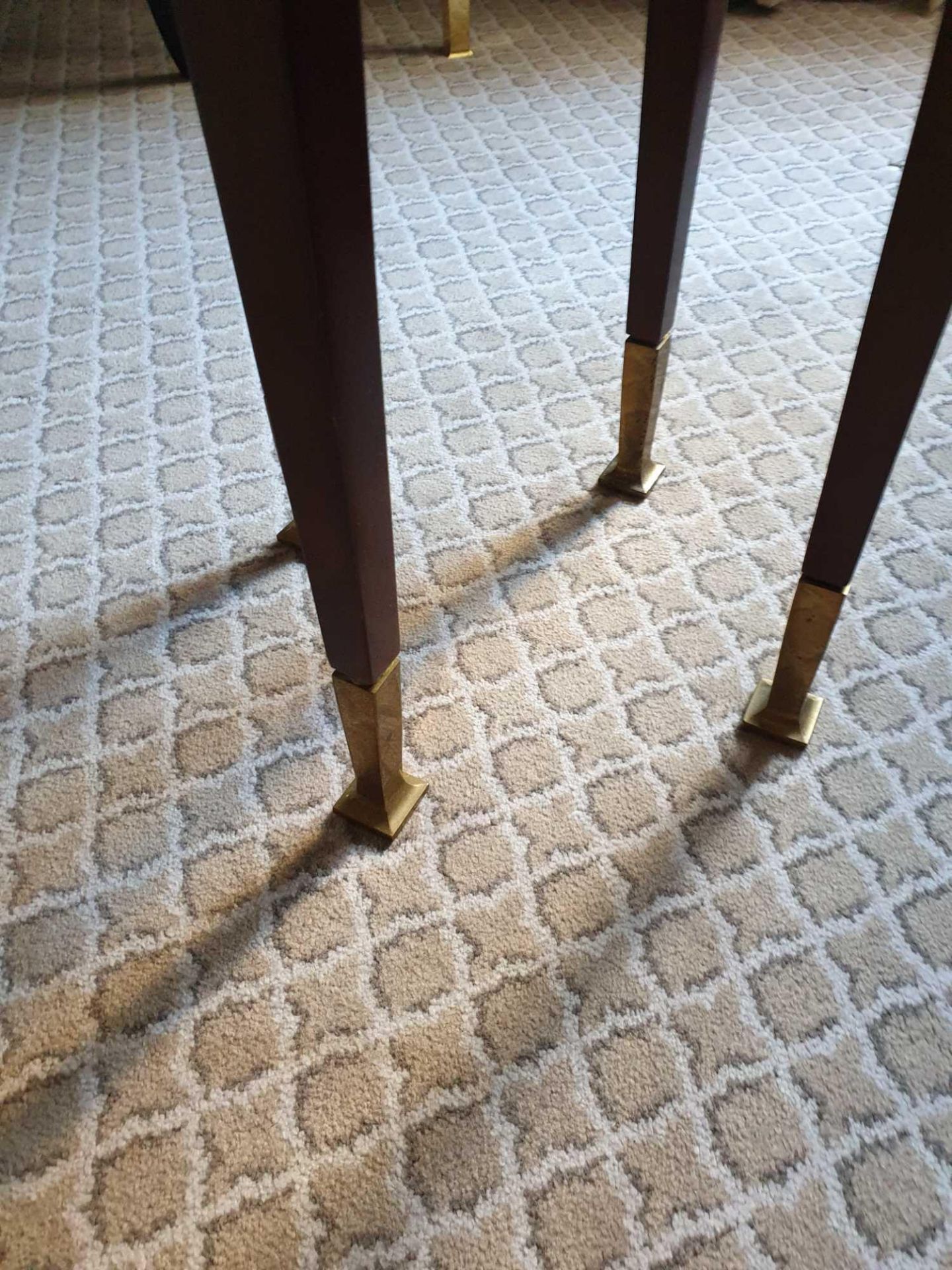 Circular Side Table With Antiqued Plate Top And Brass Trim Mounted On Tapering Legs With Brass - Image 2 of 3