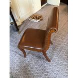 Scroll Back Leather Side Chair Legs And Frame In Solid Oak, With A Stained Finish Upholstered In