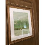 Abstract Framed Lithograph Green In Gold Frame 73x 88cm (Room 411)