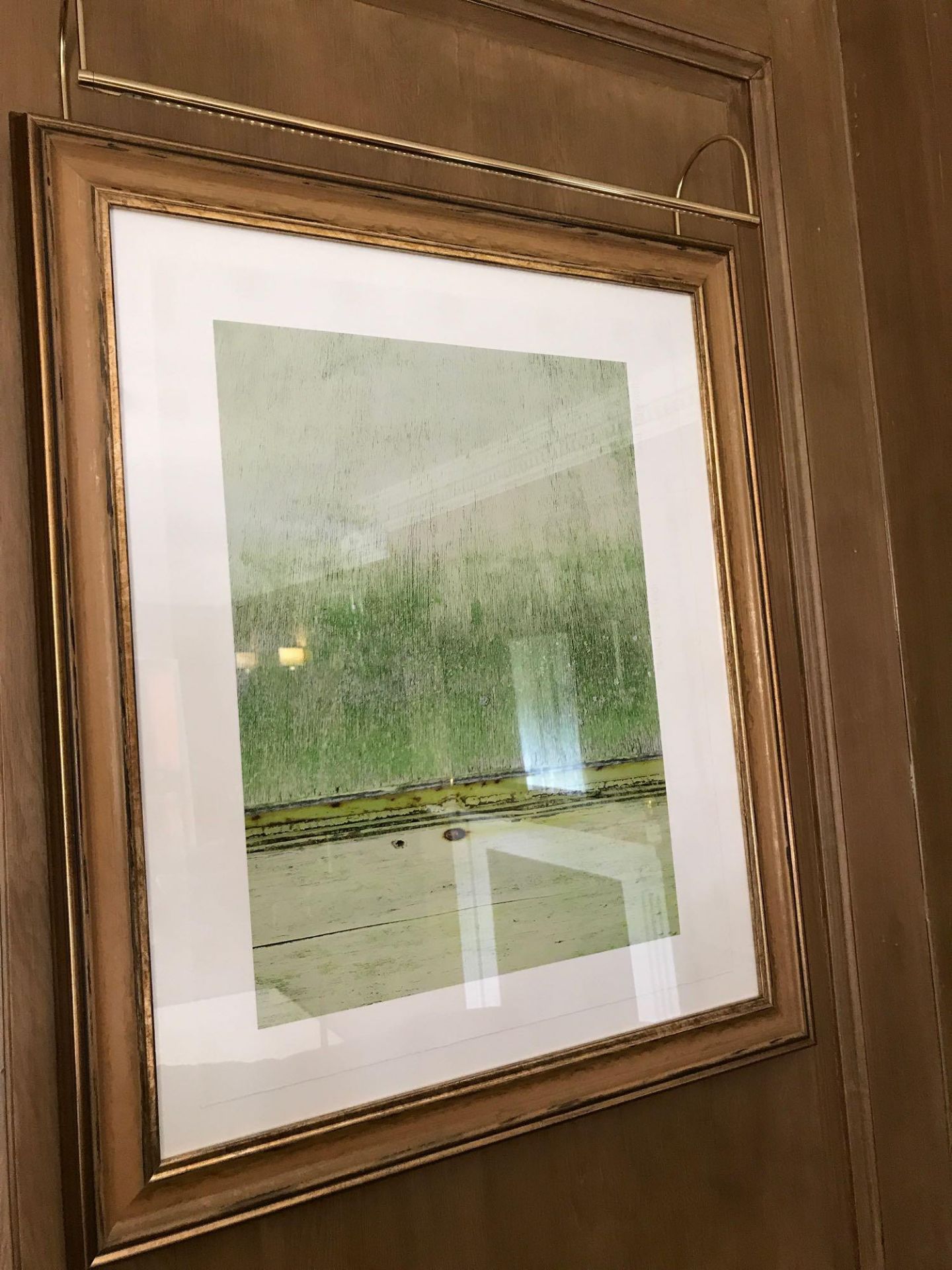 Abstract Framed Lithograph Green In Gold Frame 73x 88cm (Room 411)