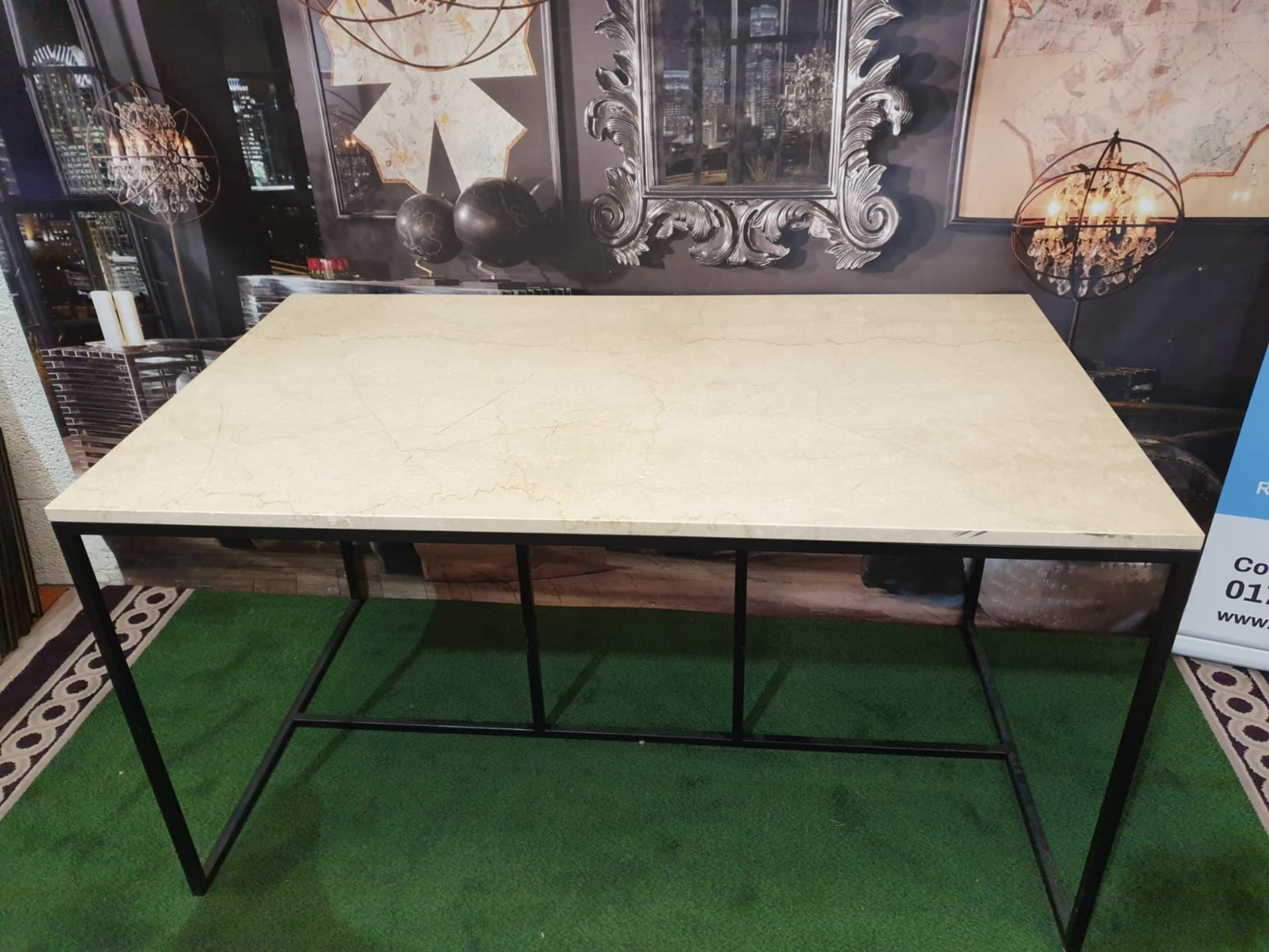 Dining Table Marble Top Mounted On Metal Base Frame 140 X 80 X 75cm (ST19) - Bild 5 aus 5