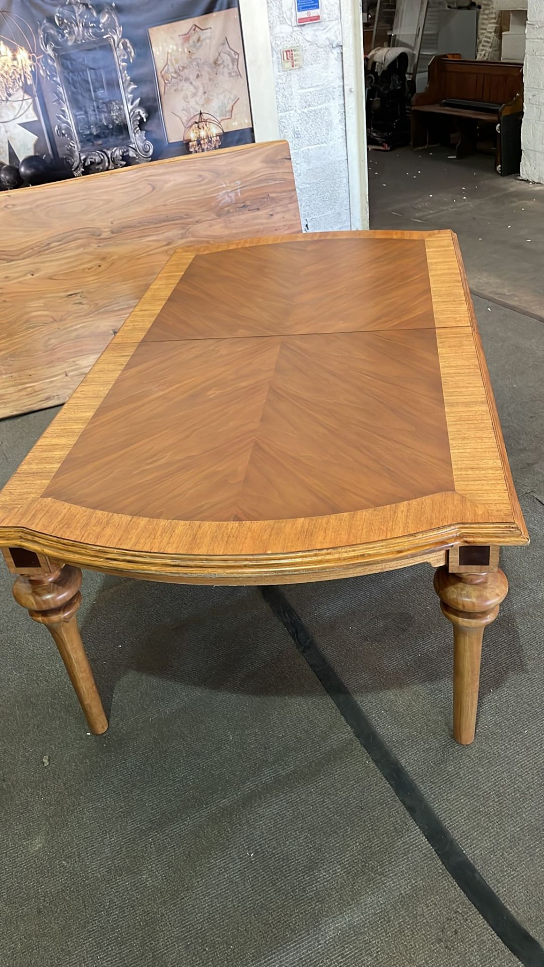 Spire dining table for repair/ restorationÂ Blonde European walnut with intricate inlays, antiqued