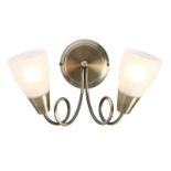 Thomas & Franks Turner Twin Wall Light Antique Brass Effect Finish with White Glass Shades 20 x 32 x