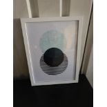 Framed Wall Art Abstract Circles Black Striped And Green 33 x 45cm( ST48)