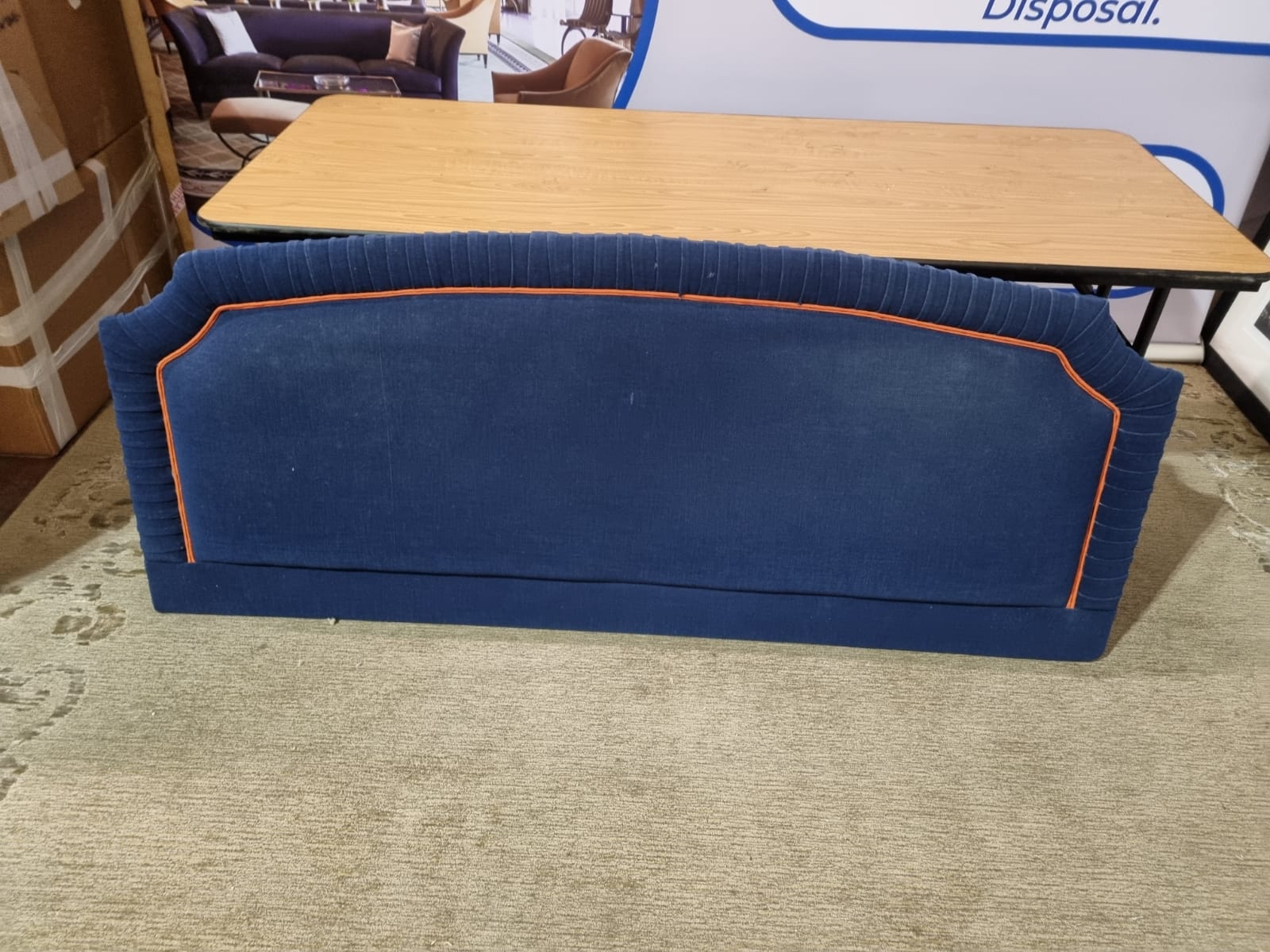 Large Blue headboard luxury padded upholstered with red piping and pleated edge 1850 x 800 (H) (