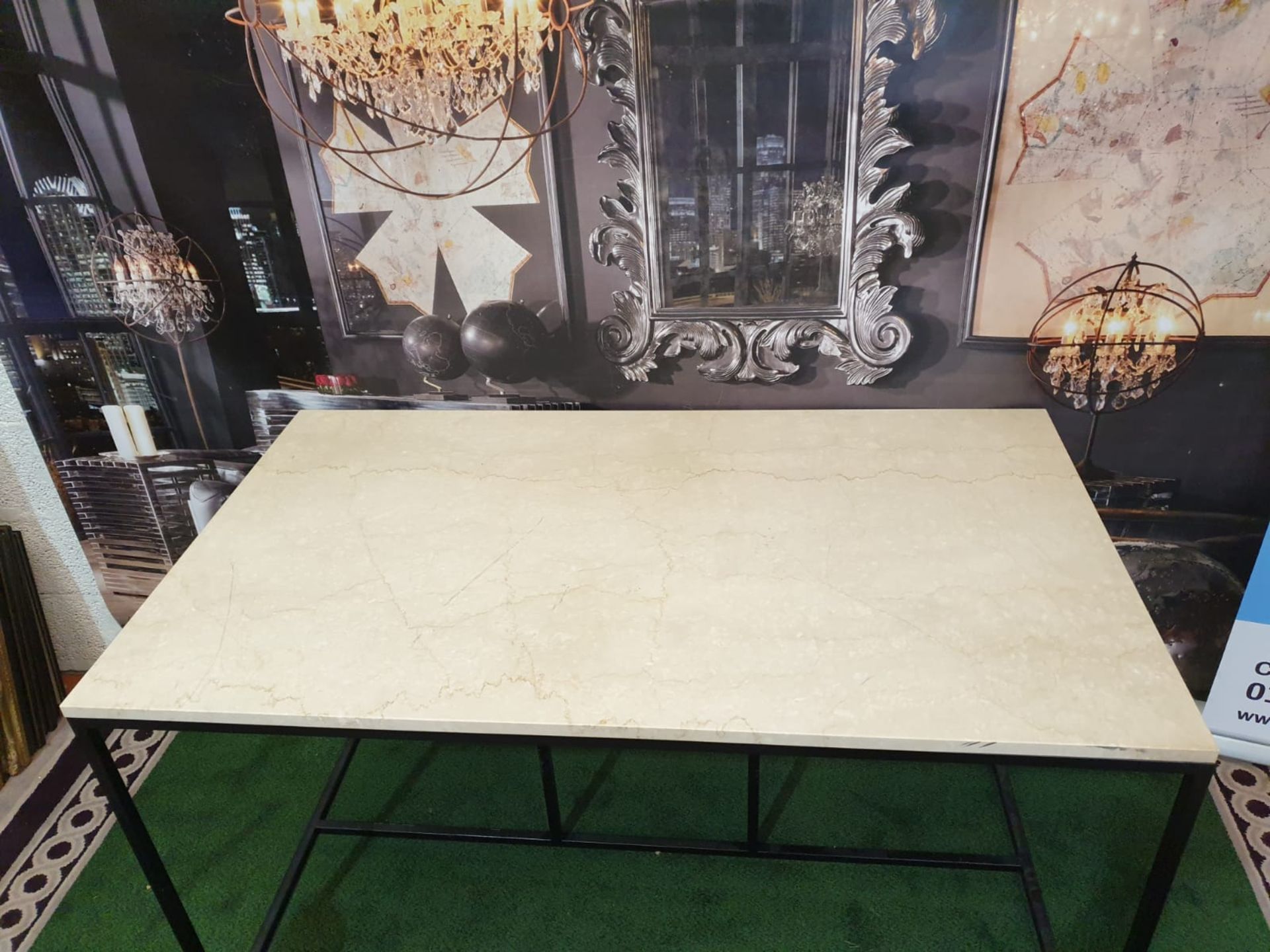 Dining Table Marble Top Mounted On Metal Base Frame 140 X 80 X 75cm (ST19) - Bild 2 aus 5