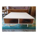 Vanilla Retro Square Coffee Table Walnut Veneer Front Panel And Gloss White 2 Drawers The Clean