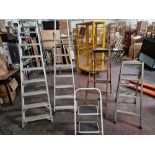 6 x various tradesman step ladders comprises 4 x various auminium tread ladders 1 x small step up