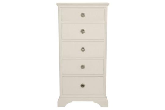 Laura Ashley Gabrielle Dove Grey 5 Drawer Tall Chest Boasting Classic French Design With A Hand