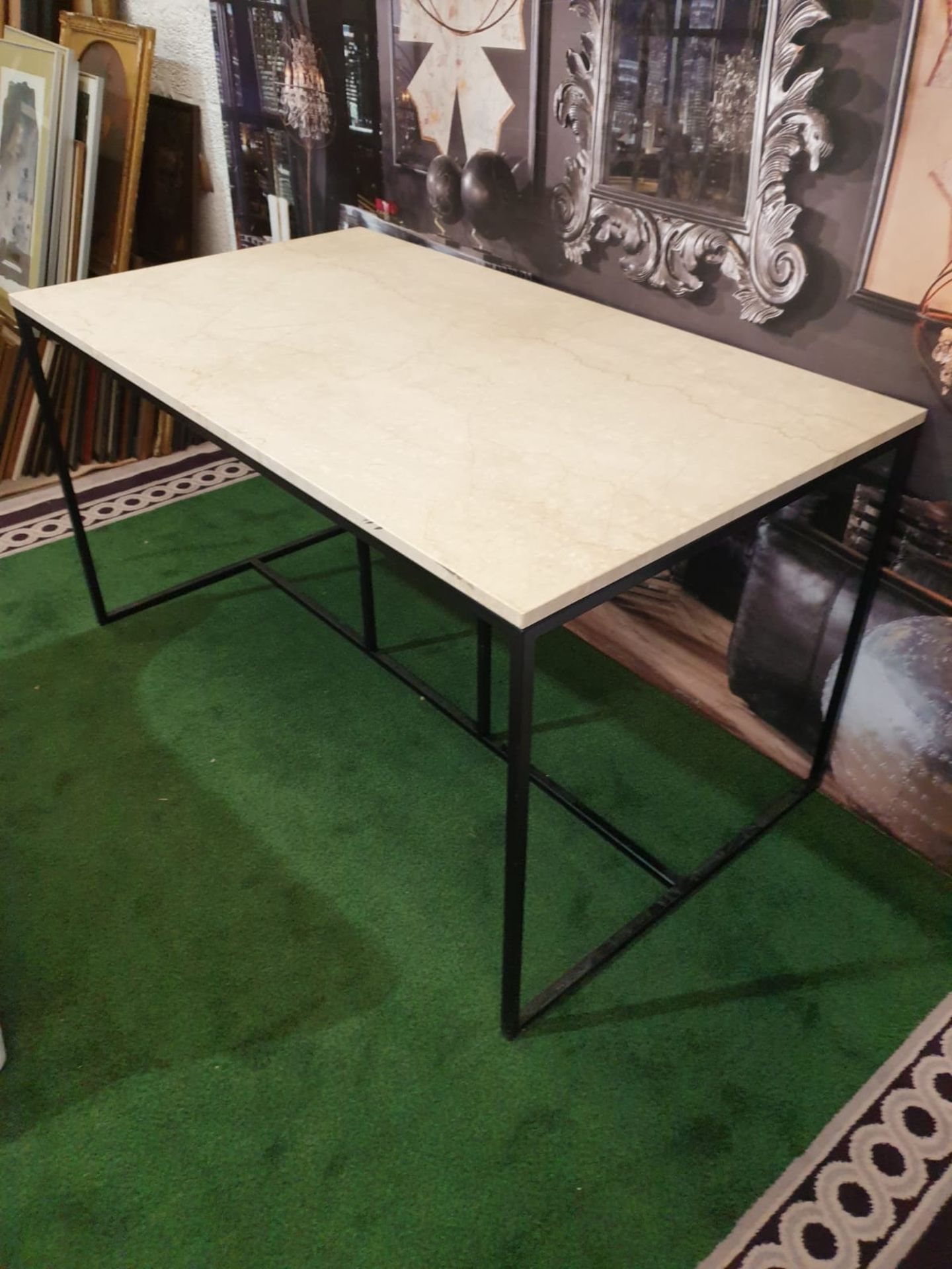 Dining Table Marble Top Mounted On Metal Base Frame 140 X 80 X 75cm (ST19) - Bild 3 aus 5