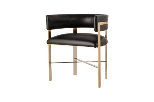 Leather Art Dining Chair - Mirrored Brass / Black Onyx Leather The Art Dining Chair Incorporates - Image 2 of 2