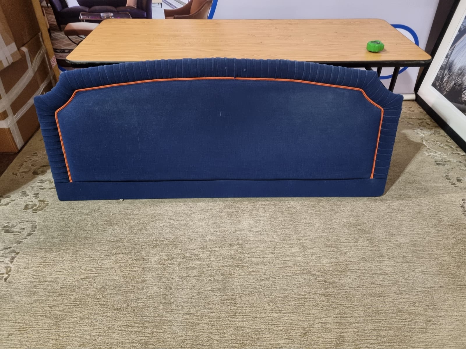 Large Blue headboard luxury padded upholstered with dome top and red piping 2050 x 1250 (H) (SRM7)