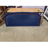 Large Blue headboard luxury padded upholstered with dome top and red piping 2050 x 1250 (H) (SRM7)