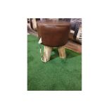 Bleu Nature F016 Mousse Driftwood And Leather Stool Finished In Matador Nuez Hide Leather 380 x