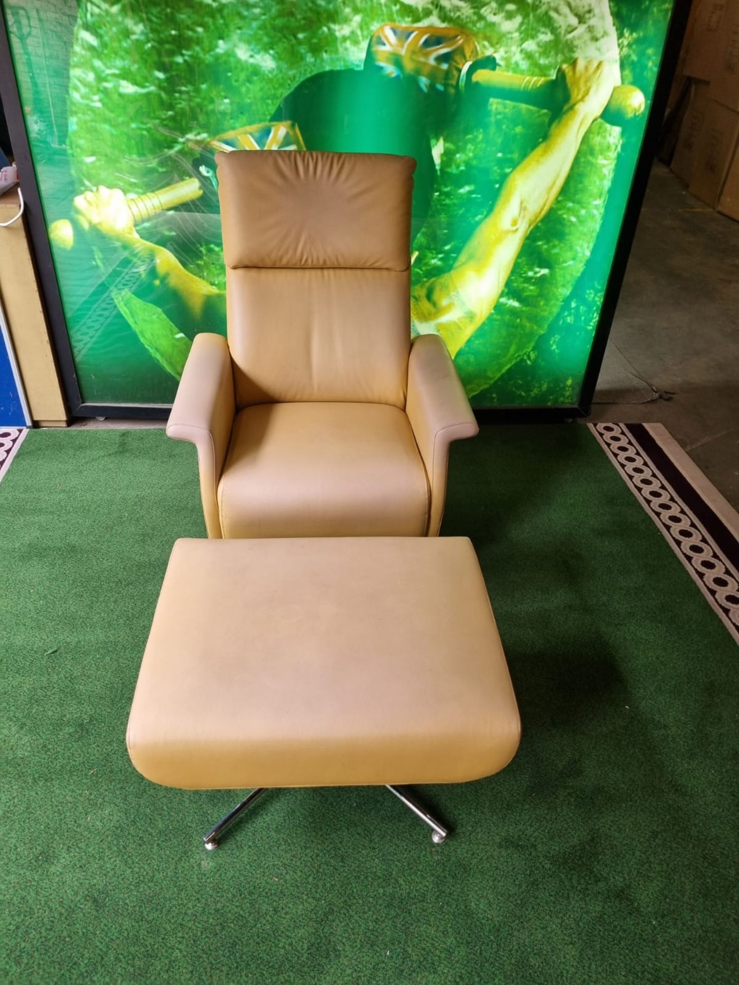 A pair of La Cividina Italy Leather high back contemporary swivel relaxer chairs complete with