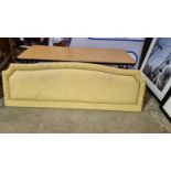 Large yellow headboard luxury padded upholstered with multicoloured piping and pleated top 2200 x