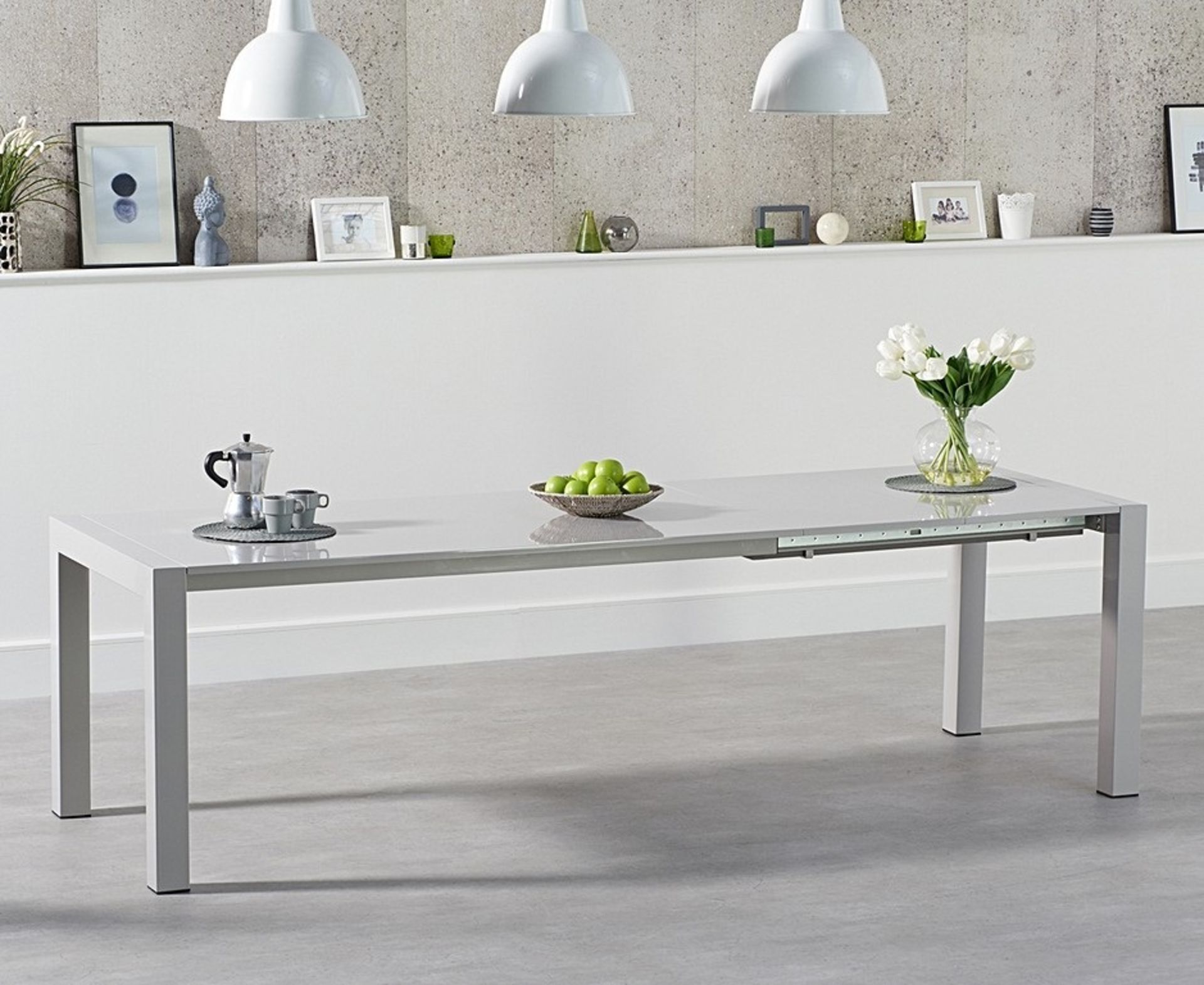 Joseph Extending Light Grey High Gloss Dining Table The Joseph collection of extending tables