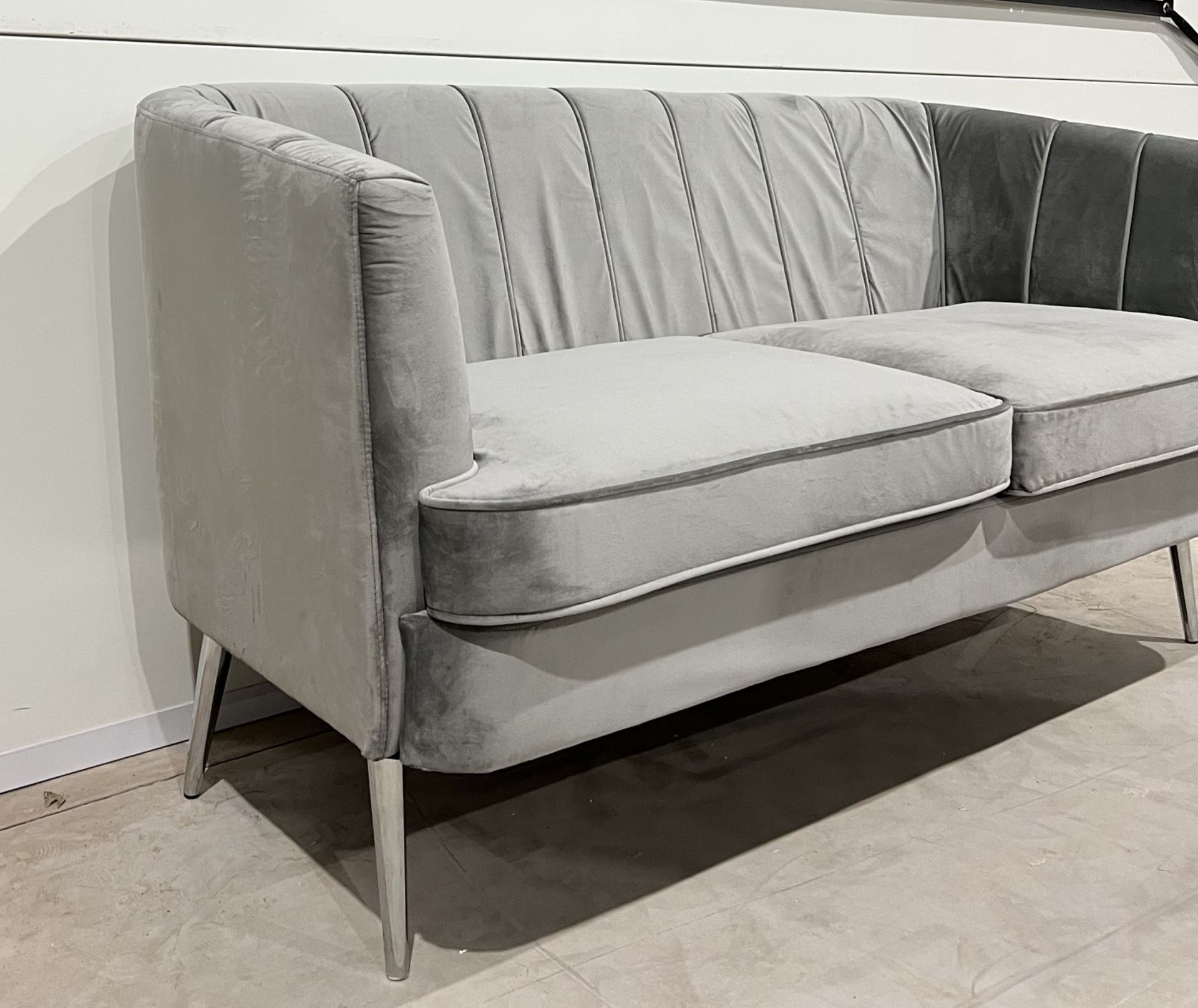 Lulu Sofa In Grey Velvet With Steel Silver Metal Legs Reminiscent Of An Exotic Seashell. - Image 3 of 3