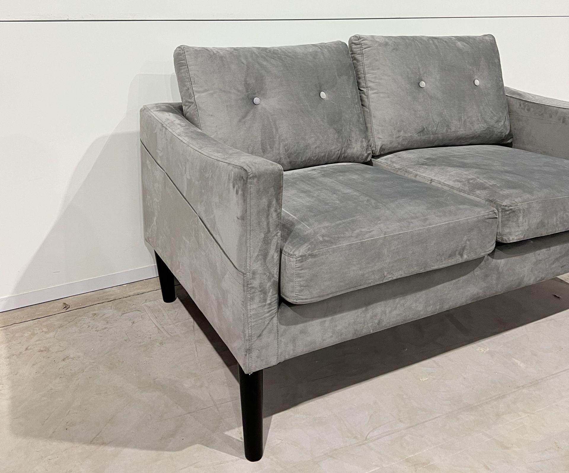 Carla Grey Velvet Two Seater Sofa . With High Back Cushions And Padded Armrests Paired With - Image 3 of 3