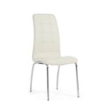 A Set of 6 x Calgary White Faux Leather Dining Chairs Stylishly angled chrome legs support faux
