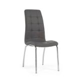 A set of 6 x Calgary Grey Faux Leather Dining Chairs Stylishly angled chrome legs support faux