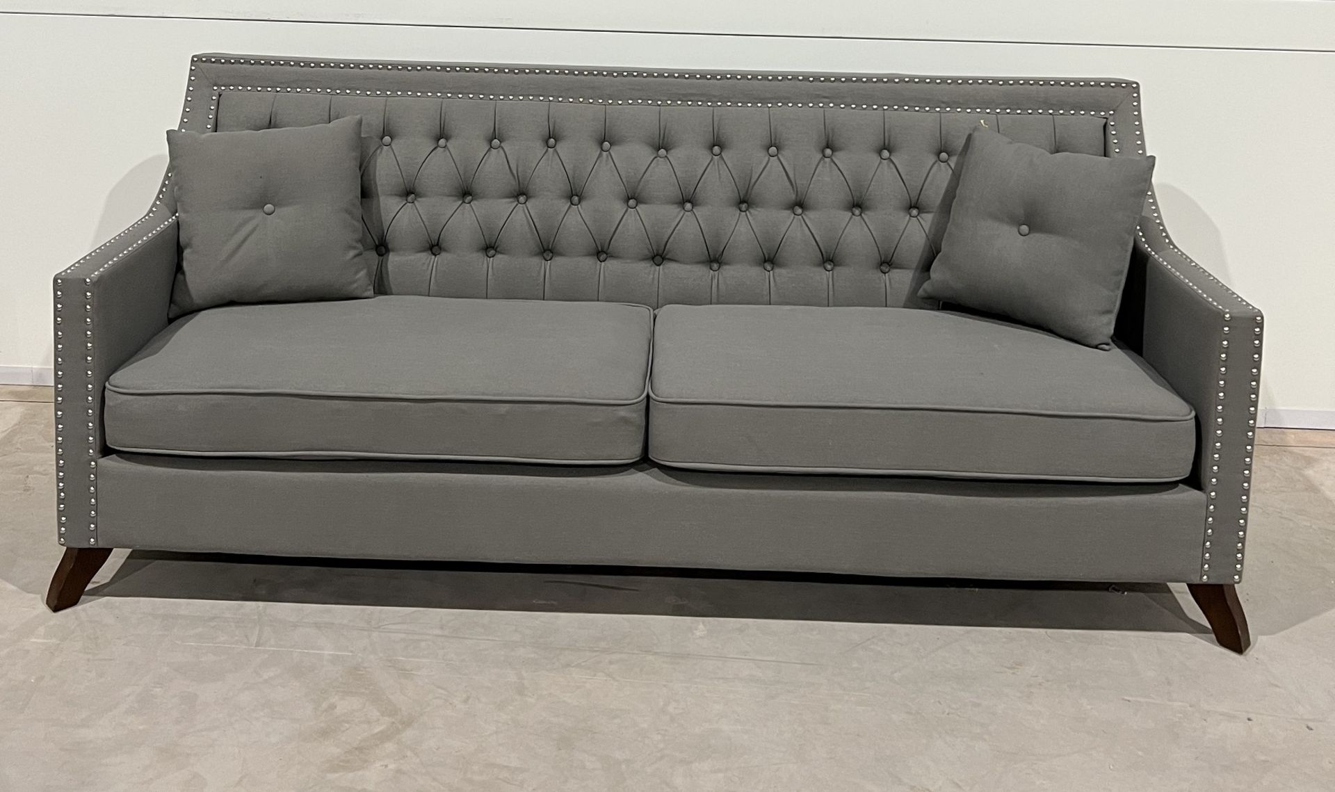 Chatsworth Grey Plush Fabric Sofa Offering A Decidedly Modern Take On The Classic Chesterfield