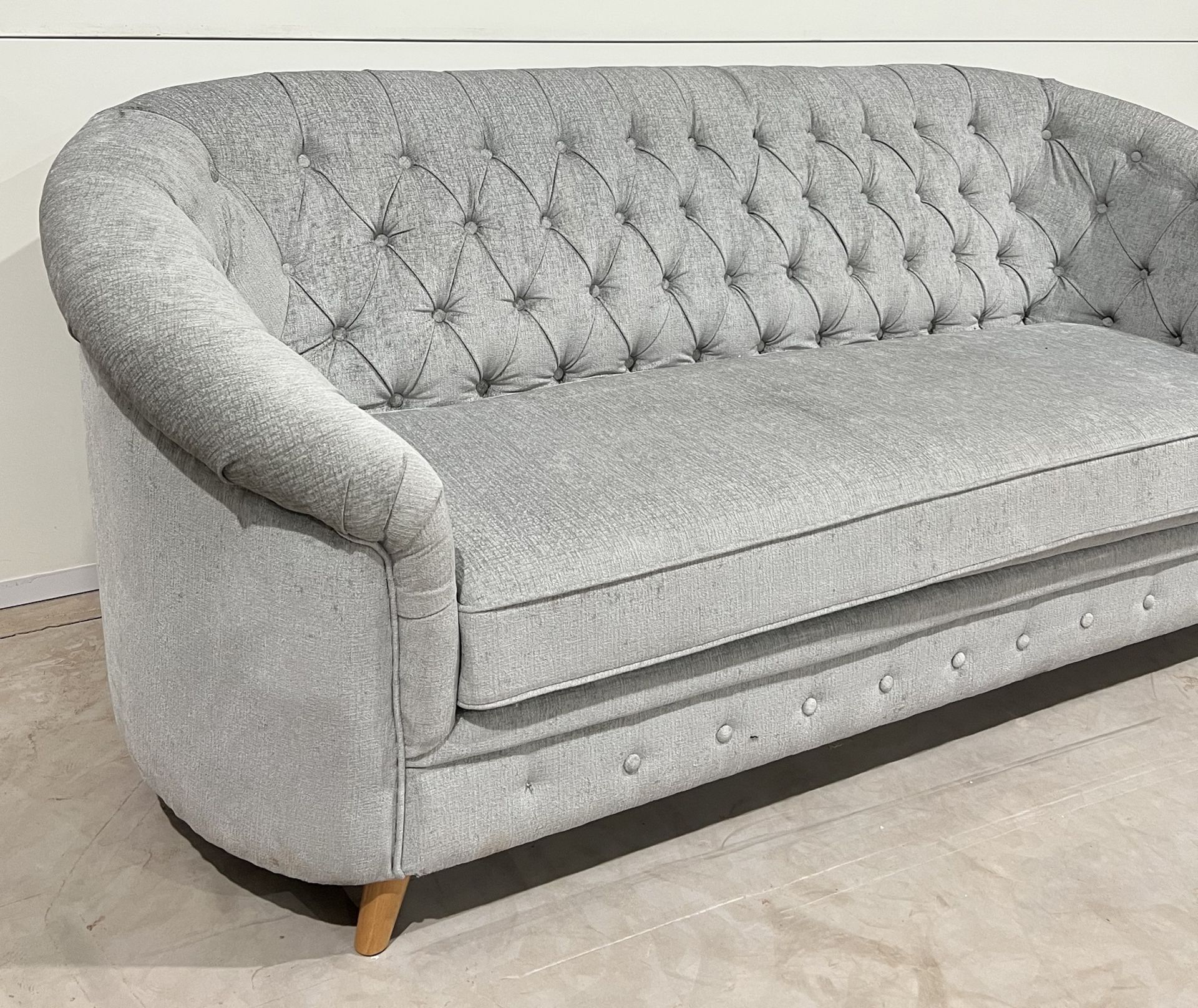 Chloe Chesterfield Style Grey Plush Fabric Three-Seater Sofa With Deep-Buttoning Creates A - Image 2 of 2